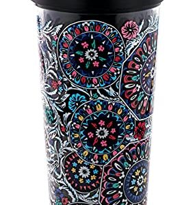 Vera Bradley Holiday Thermal Travel Mug, Double Wall Insulated Cup, 16 Ounce BPA-Free Tumbler with Lid, Clark Medallion
