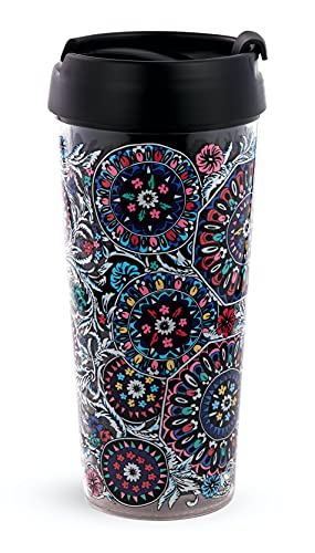 Vera Bradley Holiday Thermal Travel Mug, Double Wall Insulated Cup, 16 Ounce BPA-Free Tumbler with Lid, Clark Medallion