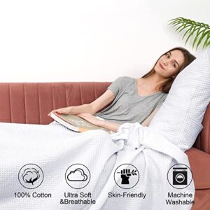 PHF 100% Cotton Waffle Weave Throw Blanket 50" x 60"-Lightweight Washed Soft Breathable Blanket for Adults and Kids-Perfect Blanket Layer for Couch Bed Sofa-Elegant Home Decoration- White