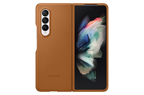 Samsung Galaxy Z Fold 3 Phone Case, Leather Protective Cover, Heavy Duty, Shockproof Smartphone Protector, US Version, Camel,EF-VF926LAEGUS