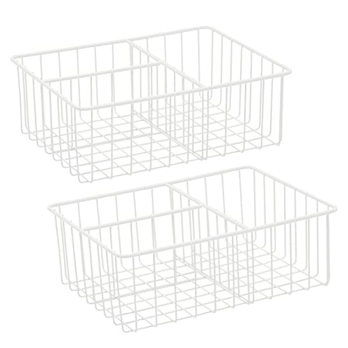 2 Pack White Wire Baskets for Kitchen, 3 Compartment Bin for Cabinet Shelves, Drawers (10 x 8 x 3.7 In)