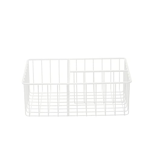 2 Pack White Wire Baskets for Kitchen, 3 Compartment Bin for Cabinet Shelves, Drawers (10 x 8 x 3.7 In)