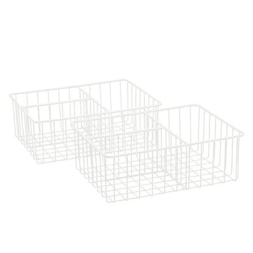 2 Pack White Wire Baskets for Kitchen, 3 Compartment Bin for Cabinet Shelves, Drawers (10 x 8 x 3.7 In)