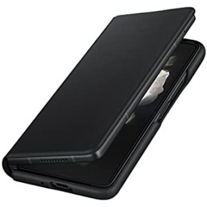 SAMSUNG Galaxy Z Fold 3 Flip Phone Case, Leather Protective Cover with Stand, Heavy Duty, Shockproof Smartphone Protector, US Version, Black,EF-FF926LBEGUS