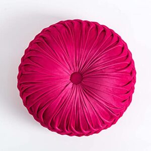 Cassiel Home 14.5” Velvet Round Pinktuck Pillow Hot Pink Spring and Summer Home Decor Handcraft Pleated Round Pillow Decorative Wedding Decoration Farmhouse Boho Accent Throw Pillow for Couch Bed Sofa