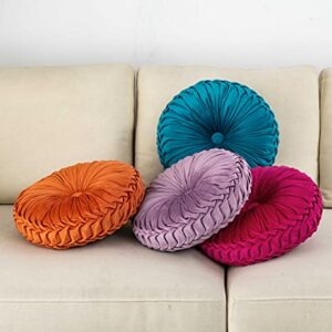 Cassiel Home 14.5” Velvet Round Pinktuck Pillow Hot Pink Spring and Summer Home Decor Handcraft Pleated Round Pillow Decorative Wedding Decoration Farmhouse Boho Accent Throw Pillow for Couch Bed Sofa