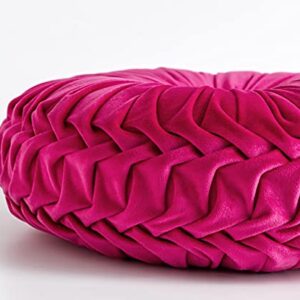 Cassiel Home 14.5” Velvet Round Pinktuck Pillow Hot Pink Spring and Summer Home Decor Handcraft Pleated Round Pillow Decorative Wedding Decoration Farmhouse Boho Accent Throw Pillow for Couch Bed Sofa