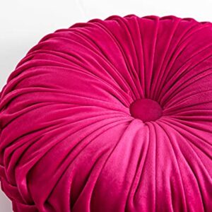 Cassiel Home 14.5” Velvet Round Pinktuck Pillow Hot Pink Spring and Summer Home Decor Handcraft Pleated Round Pillow Decorative Wedding Decoration Farmhouse Boho Accent Throw Pillow for Couch Bed Sofa