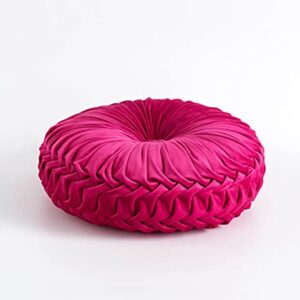 Cassiel Home 14.5” Velvet Round Pinktuck Pillow Hot Pink Spring and Summer Home Decor Handcraft Pleated Round Pillow Decorative Wedding Decoration Farmhouse Boho Accent Throw Pillow for Couch Bed Sofa