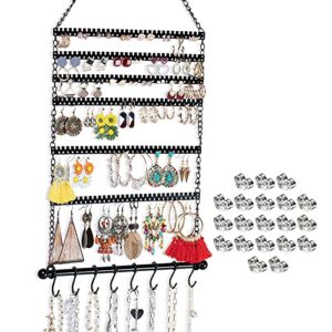 whzfnb wall earring organizer, hanging jewelry organizer earring holder stand with 20 backs and 8 hooks for hanging earring, necklace, bracelet (black)