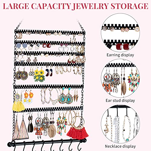 WHZFNB Wall Earring Organizer, Hanging Jewelry Organizer Earring Holder Stand with 20 Backs and 8 hooks for Hanging Earring, Necklace, Bracelet (Black)