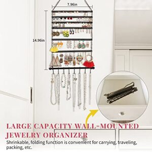 WHZFNB Wall Earring Organizer, Hanging Jewelry Organizer Earring Holder Stand with 20 Backs and 8 hooks for Hanging Earring, Necklace, Bracelet (Black)