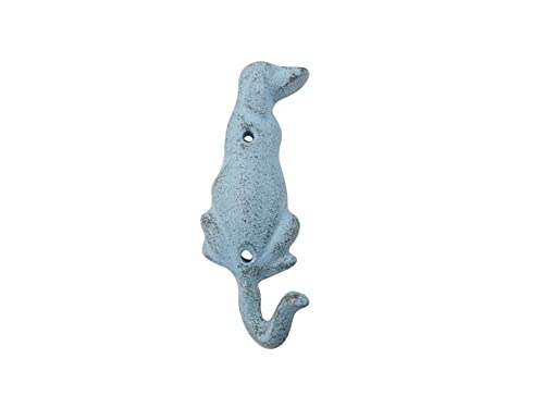 Handcrafted Nautical Decor Rustic Light Blue Cast Iron Dog Hook 6"