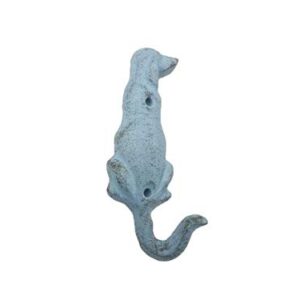 Handcrafted Nautical Decor Rustic Light Blue Cast Iron Dog Hook 6"