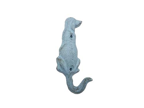 Handcrafted Nautical Decor Rustic Light Blue Cast Iron Dog Hook 6"