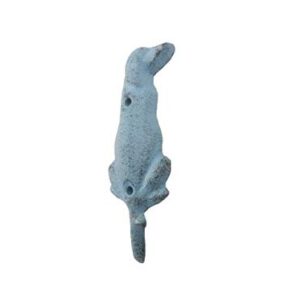 Handcrafted Nautical Decor Rustic Light Blue Cast Iron Dog Hook 6"