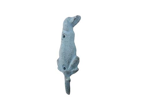 Handcrafted Nautical Decor Rustic Light Blue Cast Iron Dog Hook 6"