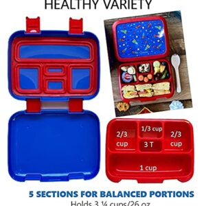 kinsho Bento Lunch Box and Matching Lunch Bag with Ice Pack Set for Kids, Toddlers (Blue Red Rockets)