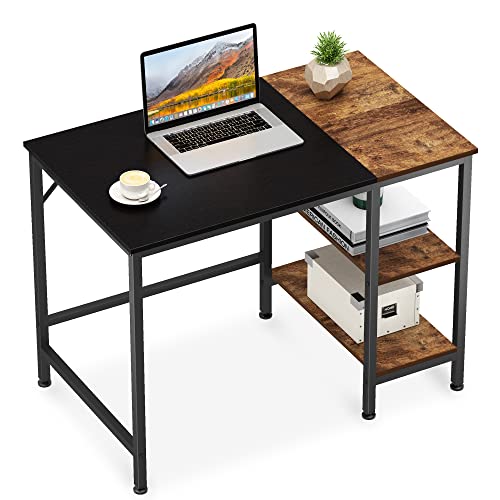 JOISCOPE Study Computer Desk for Home Office,Small Working and Writing Desk with Wooden Storage Shelf,2-Tier Industrial Morden Laptop Table with Splice Board,47 inches(Black Oak Finish)