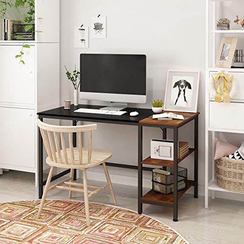 JOISCOPE Study Computer Desk for Home Office,Small Working and Writing Desk with Wooden Storage Shelf,2-Tier Industrial Morden Laptop Table with Splice Board,47 inches(Black Oak Finish)