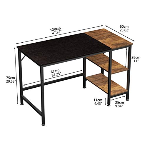 JOISCOPE Study Computer Desk for Home Office,Small Working and Writing Desk with Wooden Storage Shelf,2-Tier Industrial Morden Laptop Table with Splice Board,47 inches(Black Oak Finish)