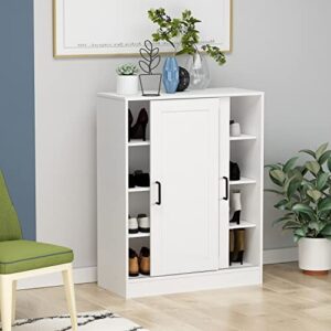 Homsee Shoe Storage Cabinet with 2 Sliding Doors, Wooden 4-Tier Shoe Rack Organizer for Entryway, White (31.5”L x 13.8”W x 40”H)