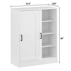 Homsee Shoe Storage Cabinet with 2 Sliding Doors, Wooden 4-Tier Shoe Rack Organizer for Entryway, White (31.5”L x 13.8”W x 40”H)