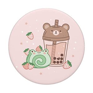 Boba Tea Bear & Strawberry Cake Frog Cute Kawaii Aesthetic PopSockets Swappable PopGrip