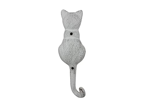 Handcrafted Nautical Decor Whitewashed Cast Iron Cat Tail Decorative Metal Wall Hook 7"