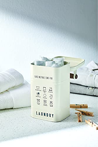 Generic BHG Farmhouse Style Decor Laundry Detergent Holder Canister Bin, Powder Pods Detergent Laundry Metal Tin Holder Dispenser, Storage Container Metal Laundry Powder Holder, Small 40 pods