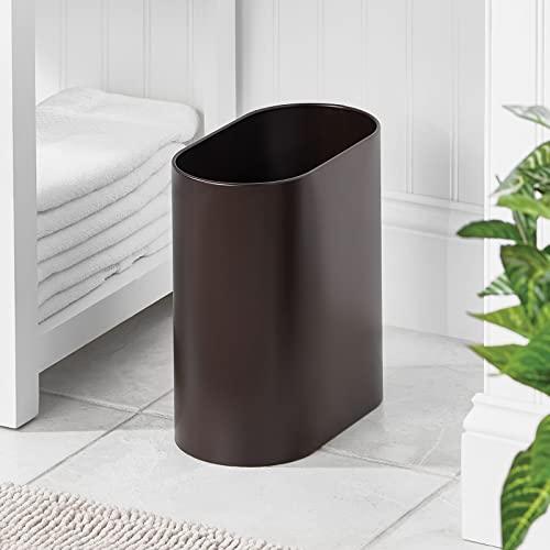 mDesign Slim Pill Shaped Metal 1.98 Gallon Recycle Trash Can Wastebasket, Garbage Container Bin for Bathrooms, Kitchen, Bedroom, Home Office - Durable Stainless Steel - Mirri Collection - Bronze