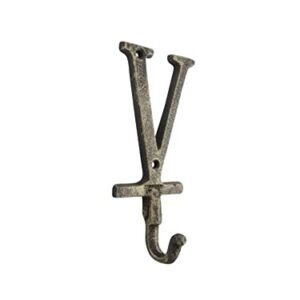 Handcrafted Nautical Decor Rustic Gold Cast Iron Letter V Alphabet Wall Hook 6"