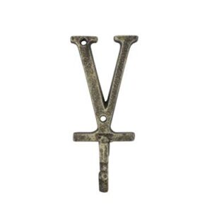 Handcrafted Nautical Decor Rustic Gold Cast Iron Letter V Alphabet Wall Hook 6"