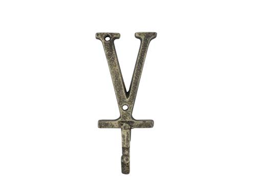 Handcrafted Nautical Decor Rustic Gold Cast Iron Letter V Alphabet Wall Hook 6"