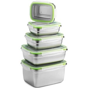 stainless steel food storage containers | leak proof & airtight lids | set of 5 containers bpa free that are dishwasher & freezer safe