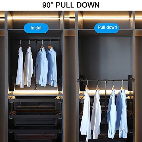 YCRD Wardrobe Lift, 90° Pull Down Closet Rod, Thicken Aluminum Rod for Closet, Clothes Hanging Rail, Space Saving Adjustable Width 20-26in 30kg/66lb