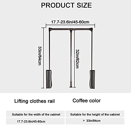 YCRD Wardrobe Lift, 90° Pull Down Closet Rod, Thicken Aluminum Rod for Closet, Clothes Hanging Rail, Space Saving Adjustable Width 20-26in 30kg/66lb