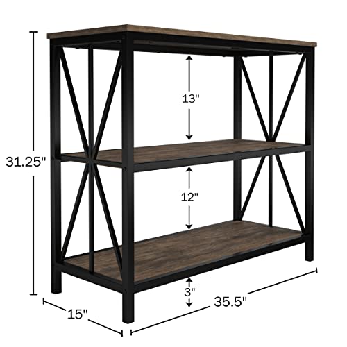 Lavish Home 3-Tier Bookshelf – Industrial Style Wooden Bookcases – Freestanding Shelving Unit for Home or Office (Brown Woodgrain) Set of 1