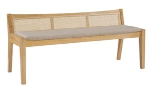powell kasi beige rattan cane bench with back, large, natural