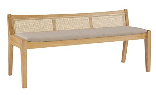 Powell Kasi Beige Rattan Cane Bench with Back, Large, Natural