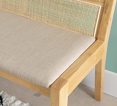 Powell Kasi Beige Rattan Cane Bench with Back, Large, Natural