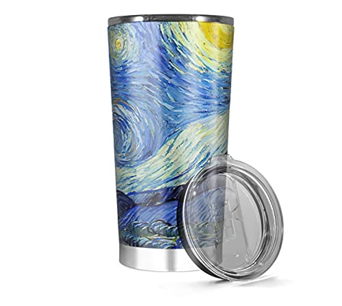 Stainless Steel Insulated Tumbler 20oz 30oz Vincent Tea Van Hot Gogh Coffee - Wine Starry Cold Night Iced Funny Travel Cups Mugs For Men Women,White,20, 30oz