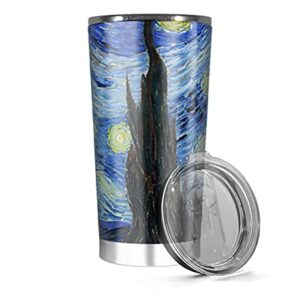 Stainless Steel Insulated Tumbler 20oz 30oz Vincent Tea Van Hot Gogh Coffee - Wine Starry Cold Night Iced Funny Travel Cups Mugs For Men Women,White,20, 30oz