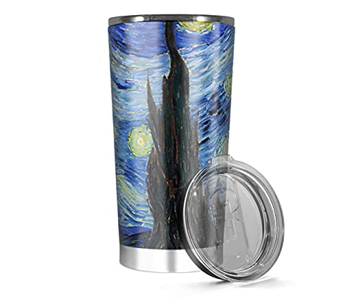 Stainless Steel Insulated Tumbler 20oz 30oz Vincent Tea Van Hot Gogh Coffee - Wine Starry Cold Night Iced Funny Travel Cups Mugs For Men Women,White,20, 30oz