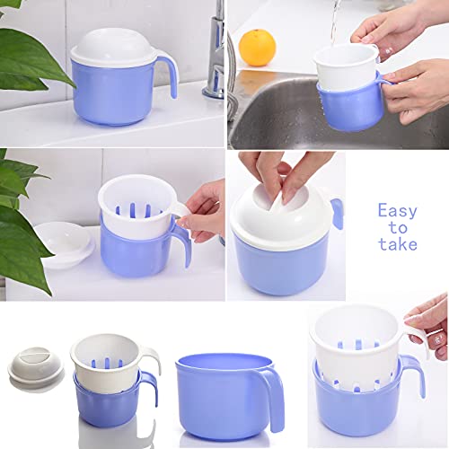 BUZAI Denture Bath Box Cup, Denture Bath Case With Strainer, Large And Large Capacity Sturdy Denture Case, Used To Soak Dentures, Blue, 11.8cm*11.8cm*9.5cm (4.6in*4.6in*3.7in)