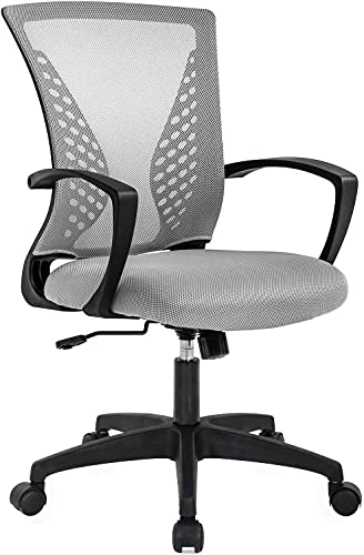 Ergonomic Adjustable Office Chair Desk Chair Mesh Computer Chair Swivel Mesh Chair Mid Back with Lumbar Support&Armrests,Executive Task Chair Rolling Swivel Chair for Work Gaming Home(Grey)