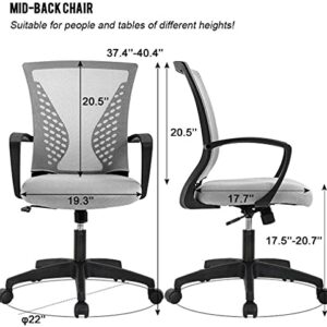 Ergonomic Adjustable Office Chair Desk Chair Mesh Computer Chair Swivel Mesh Chair Mid Back with Lumbar Support&Armrests,Executive Task Chair Rolling Swivel Chair for Work Gaming Home(Grey)