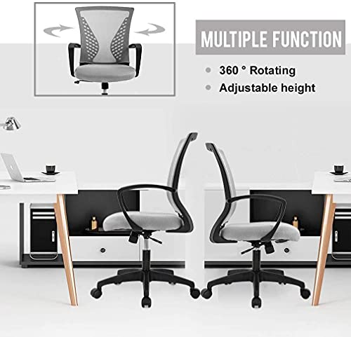 Ergonomic Adjustable Office Chair Desk Chair Mesh Computer Chair Swivel Mesh Chair Mid Back with Lumbar Support&Armrests,Executive Task Chair Rolling Swivel Chair for Work Gaming Home(Grey)