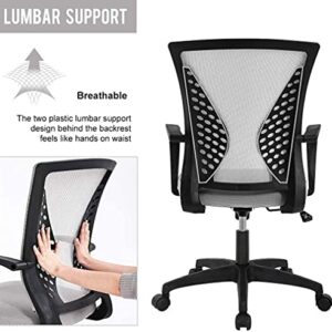 Ergonomic Adjustable Office Chair Desk Chair Mesh Computer Chair Swivel Mesh Chair Mid Back with Lumbar Support&Armrests,Executive Task Chair Rolling Swivel Chair for Work Gaming Home(Grey)