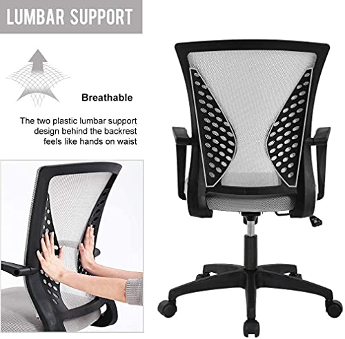 Ergonomic Adjustable Office Chair Desk Chair Mesh Computer Chair Swivel Mesh Chair Mid Back with Lumbar Support&Armrests,Executive Task Chair Rolling Swivel Chair for Work Gaming Home(Grey)